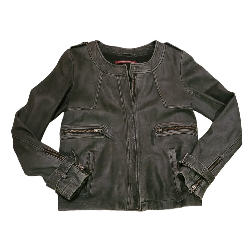 Comptoir Des Cotonniers Distressed Gray Leather Moto Jacket Sz Small